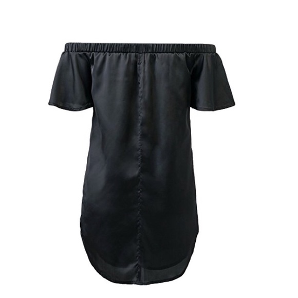 Black Off Shoulder Floral Print Black Mini Dress - Picture 3 of 7